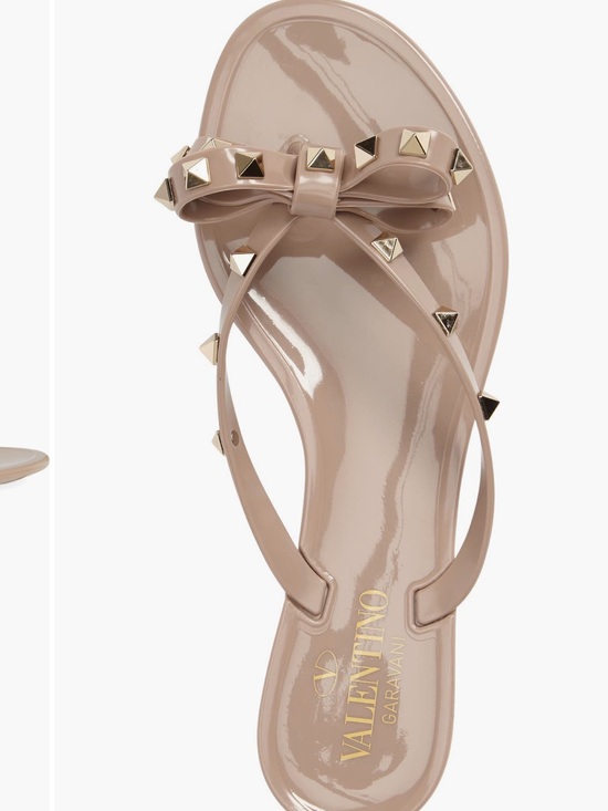Valentino Garavani Shoes - Valentino Garavani Blush Patent Bow Sandal with Gold Studs